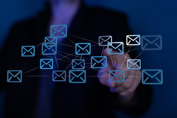 Abstract image depicting a network of interconnected emails, symbolizing global communication and...