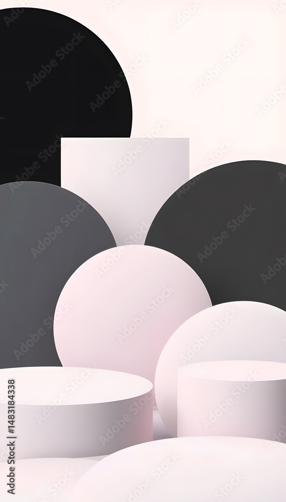 Leinwandbilder retro 3d shapes create a peaceful abstract art image with soft pastel gradients. the black and white