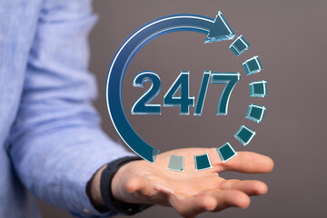 High-quality image depicting 24/7 availability and customer support. Perfect for websites and marketing materials.