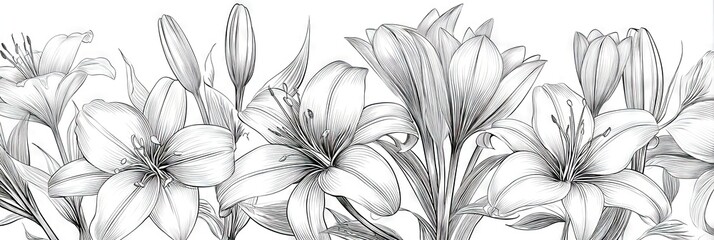 line art beautiful lilies 