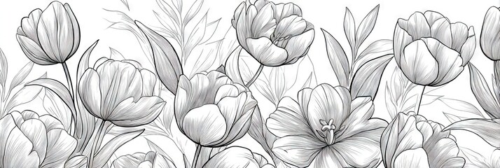 line art beautiful tulips