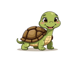 Fototapeta premium Smiling cartoon turtle, white background