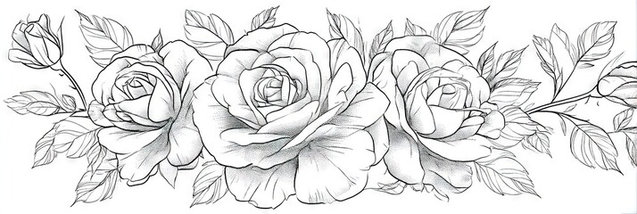 line drawing beautiful roses 