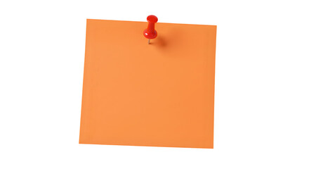 Orange Sticky Note with Red Pushpin Isolated on White Background, Pinned Sticky Note for Reminder isolated on white background, Sticky Note with Pushpin PNG image