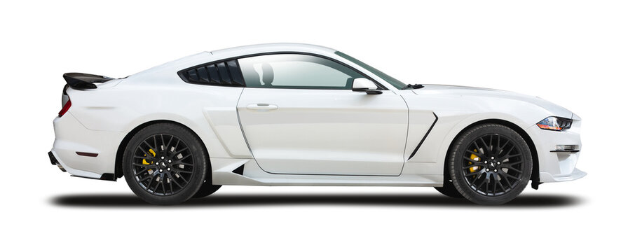 Ford Mustang coupe sport car side view isolated on transparent background. PNG