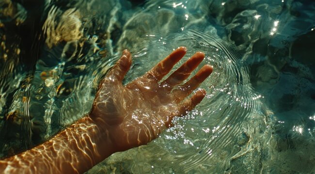 Hand touching clear water
