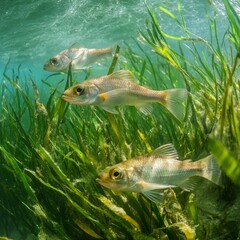 Juvenile mullet feeding on algae attached to eelgrass