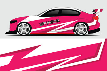 Pink Racing Car with Dynamic Design on Gray Background