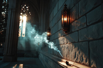 Person walking down street with lit candle at night.