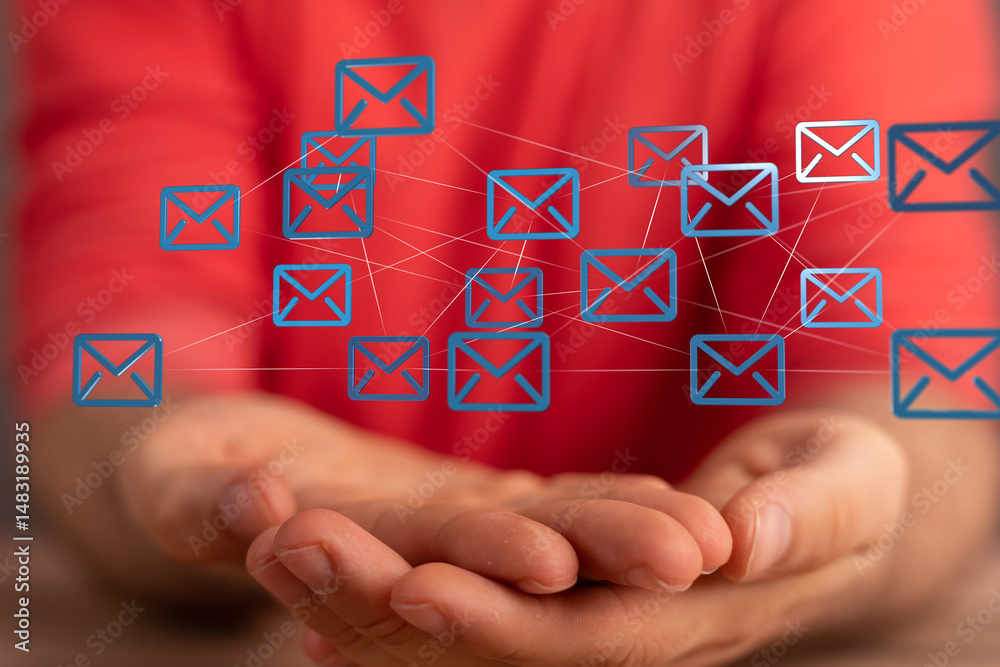 Leinwandbilder Image of interconnected email icons, representing global communication and networking.