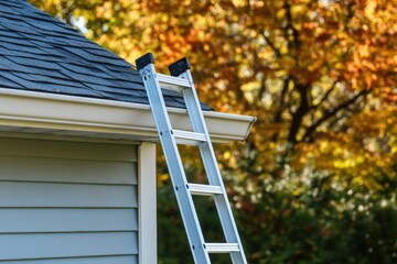 Gutters replacement work in progress during autumn season Generative AI