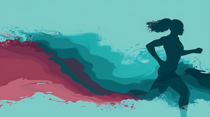 Modern flyer for an online fitness coaching program showcases dynamic athlete silhouettes and plenty of blank space for testimonials and program details promoting a healthy lifestyle