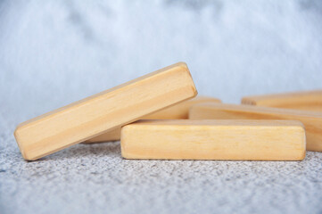 Close up view of wooden blocks with customizable space for text