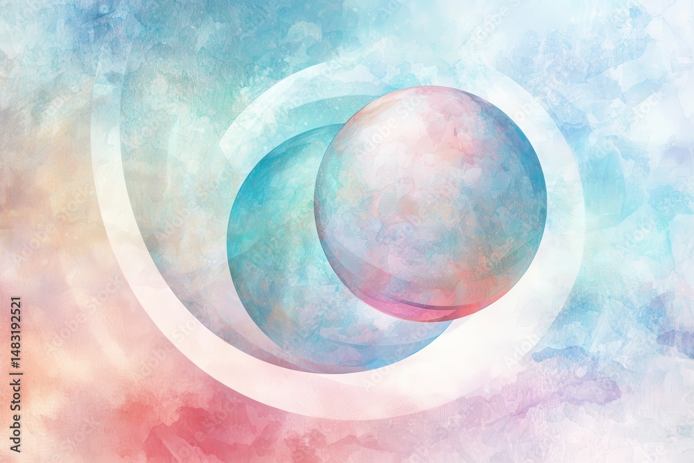 Sticker abstract cosmic art with soft colors and fluid shapes in background