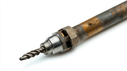 Remove the HSS welding point with a drill bit. Isolated on pure white.