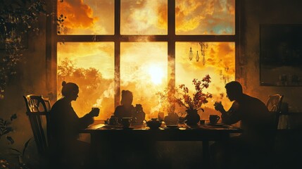 People sipping tea in the morning hours