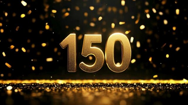 Golden 150 Number Celebration with Sparkling Confetti Background