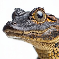 Cuvier's dwarf caiman (Paleosuchus palpebrosus) closeup isolated on white background, Cuvier's dwarf caiman (Paleosuchus palpebrosus) closeup