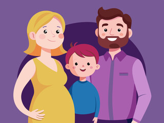 Happy Family Portrait Pregnant Mother Father and Son