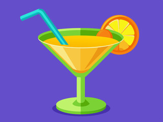 Refreshing Orange Juice Cocktail in a Martini Glass with Straw