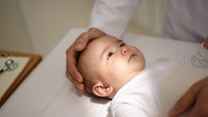 Baby lying on medical table during doctor examination