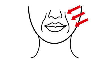 Vector illustration showing the outline of a woman's face, focused on wrinkles around the mouth area. A minimal and medical-style design useful for skincare or cosmetic-related visuals