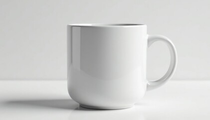 Fototapeta premium Large ceramic mug, thick handle, pristine white, empty, mug