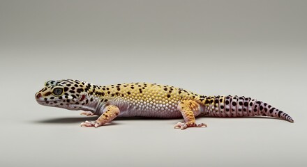 Leopard Gecko Resting on Neutral Background in Studio Shot