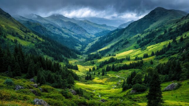 Soft clouds drifting through sunrise meadow