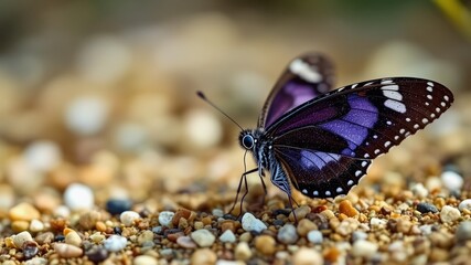 Apatura Iris Butterfly Resting on Stones