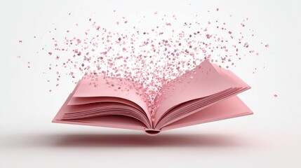 Open book with pink particles exploding outwards