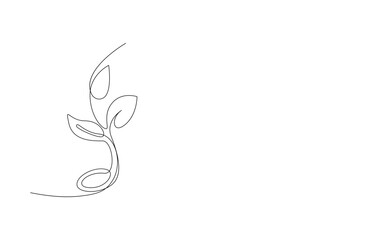 continuous line drawing representing a growing plant with leaves