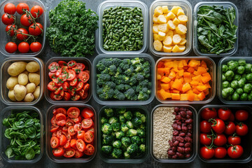 Assorted fresh vegetables in plastic containers.