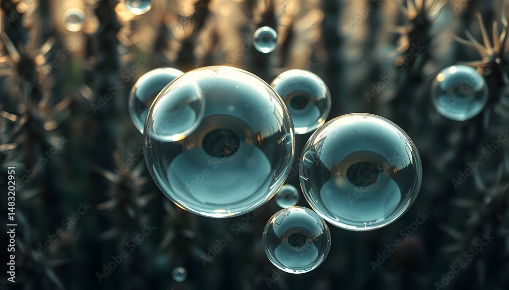 Leinwandbilder abstract three dimensional bubbles, gently reflecting light. plant like textures create a relaxing b
