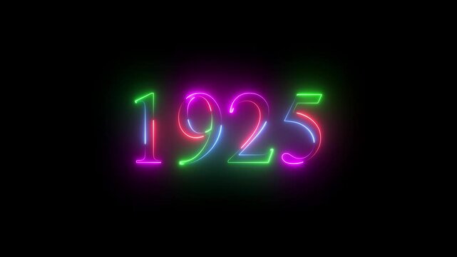1925 neon line text. Abstract 1925 neon text animation ,For neon color Glowing neon number text background 4k video animation . 1925 title metal text on glowing text animation black background