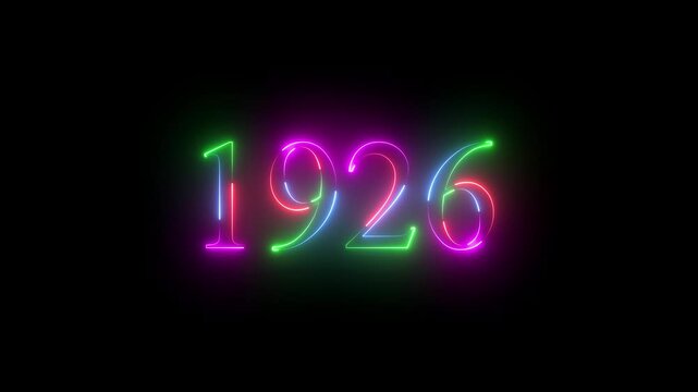 1926 neon line text. Abstract 1926 neon text animation ,For neon color Glowing neon number text background 4k video animation . 1926 title metal text on glowing text animation black background