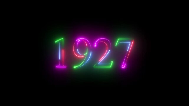 1927 neon line text. Abstract 1927 neon text animation ,For neon color Glowing neon number text background 4k video animation . 1927 title metal text on glowing text animation black background