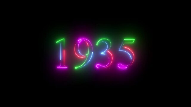 1935 neon line text. Abstract 1935 neon text animation ,For neon color Glowing neon number text background 4k video animation . 1935 title metal text on glowing text animation black background