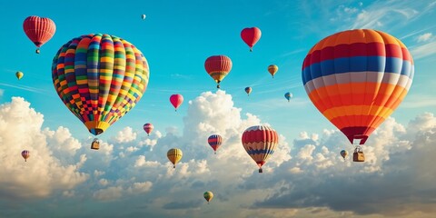 Obraz premium Love in the Air: Colorful Hot Air Balloons Over Clouds