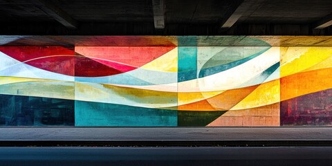 Abstract mural on underpass wall
