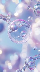 Floating Molecular Structure with Transparent Spheres, Connected by Luminous Rods, Light Blue Hue