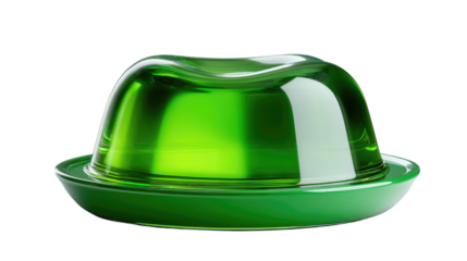 Gelatinous Green Delight: A photorealistic close-up presents a meticulously crafted gelatin dessert, its translucent, vibrant green form shaped into a whimsical silhouette of a hat.