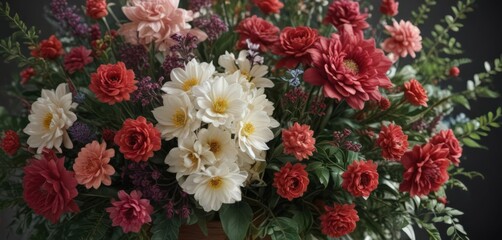 Stunning floral arrangement, diverse textures, summer, wedding details