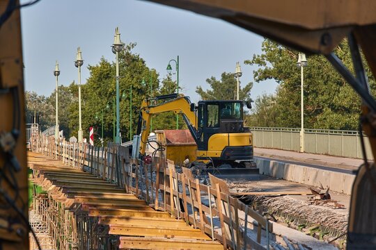 Construction site machinery, road bridge