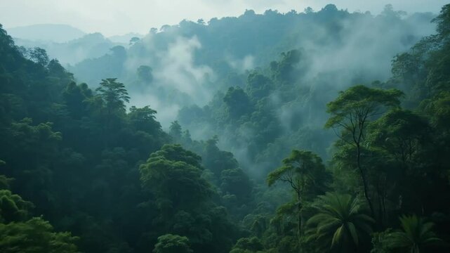 Misty Rainforest Canopy Aerial View 4K