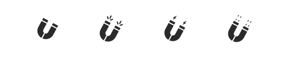 Icon set magnet. Graphic symbol magnets in vector design style. Magnetic power symbol. Magnet icons