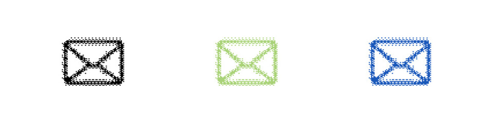 Pixel art envelope icons set. Mail icon in vector design style. Graphic sign email. Simple message and chat in pixel style