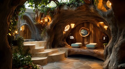 Natural-themed pedicure station in luxury spa