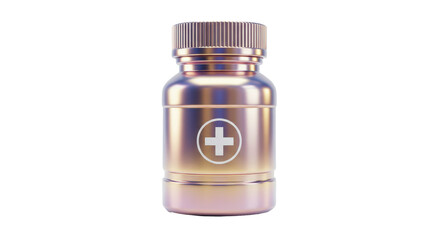 Isolated Golden Medical Bottle with Cross Symbol
