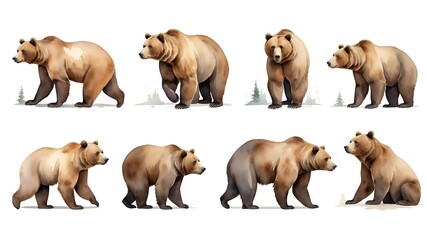 Obraz premium Illustration of a brown bear. Happy little bear. Children's watercolor illustration set for packaging design. Isolated clipart with clear even edge on transparent background